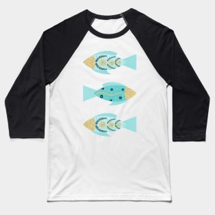 Turquoise and gold floral fishes Baseball T-Shirt